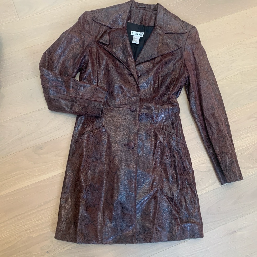 bebe leather snakeskin print Trench Coat
